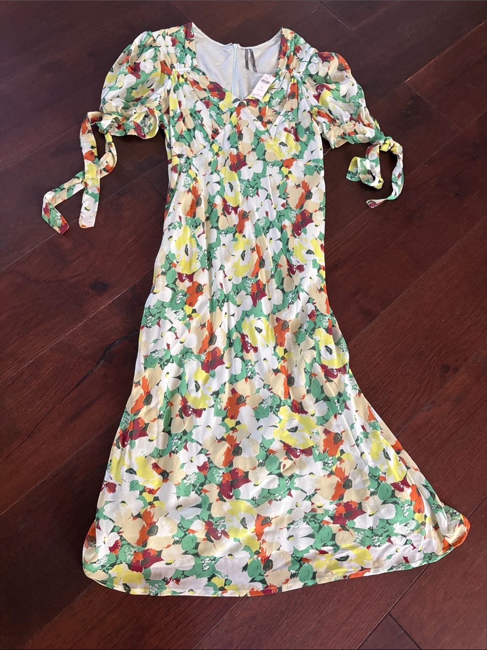 Anthropologie Floral Midi Dress in Cream, Green & Orange size large petite